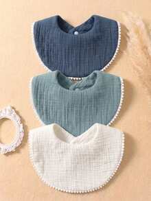3PCS Summer Snowball Edge Cute Baby Bibs, Newborn Snap Button Ruffle Bibs, Baby Feeding Outfit Bibs, Drool Cloth Set, Suitable For Daily Use In All Seasons - Multicolor - View 9