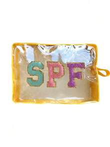 透明PVC化妝包附刺繡字母毛巾，SPF多功能防曬收納袋，防水拉鍊海灘盥洗包，便攜夏季旅行化妝收納袋，戶外防曬收納袋，女性度假必備，適用於度假、浴室、夏季海灘、游泳 - 彩色 - 查看 15