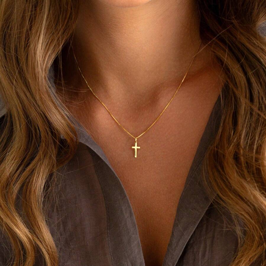Minimalist Cross Necklace Gold Small Cross Necklace Christmas Necklace Gift For Her Gift For Mom Christmas Gift - Gold - View 1