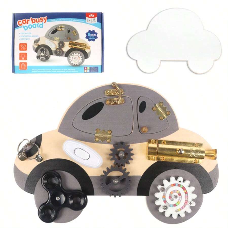 Montessori Daily Life Educational Toy Car Busy Board With Lock, Switch, Gear Rotation Board, Children's Educational Early Learning Toy