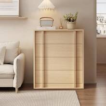 Modern Vertical Handle Bedside Table – 3/4/5 Drawers Wooden Bedside Cabinet – Space-Saving Storage for Bedroom, Living Room, Entryway – Natural Oak - Naturfarben, 4 Schubladen - Übersicht 5
