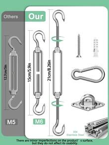 44pcs Sun Shade Sail Hardware Kit: 5.9 Inch Stainless Steel Sun Shade Sail Hardware Kit, Heavy Duty Weather-Resistant Accessories For Triangle/Square/Rectangular Outdoor Sun Shade Sails, Outdoor Patio, Garden, Backyard Sun Shade Equipment. - Multicolor - View 4