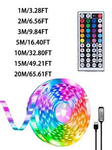 臥室 LED 燈條，3.28英尺 (1 捲) ~ 98.42英尺 (2 捲) RGB LED 燈條，附紅外線 44 鍵遙控器，USB 5V LED 燈條，附背膠，可調色，臥室派對裝飾 - 3535RGB - 查看 9