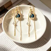 Blue Coin Purse Tassel Earrings, Long Design-Driven Versatile Earrings, New Lucky Charm Earrings - Multicolor - View 6