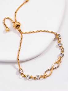 1pc Fashion Infinity Symbol Bracelet, Adjustable Hand Jewelry, Versatile Personalized 8-Shaped Light Luxury Bracelet For Kids - Gold - View 4