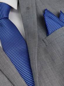 ZLQ&GOU 2 PCS Blue Contrast Line Polyester Men's Tie Set, Includes Tie And Pocket Square, Business Casual Party Gift Set - Blue - View 6