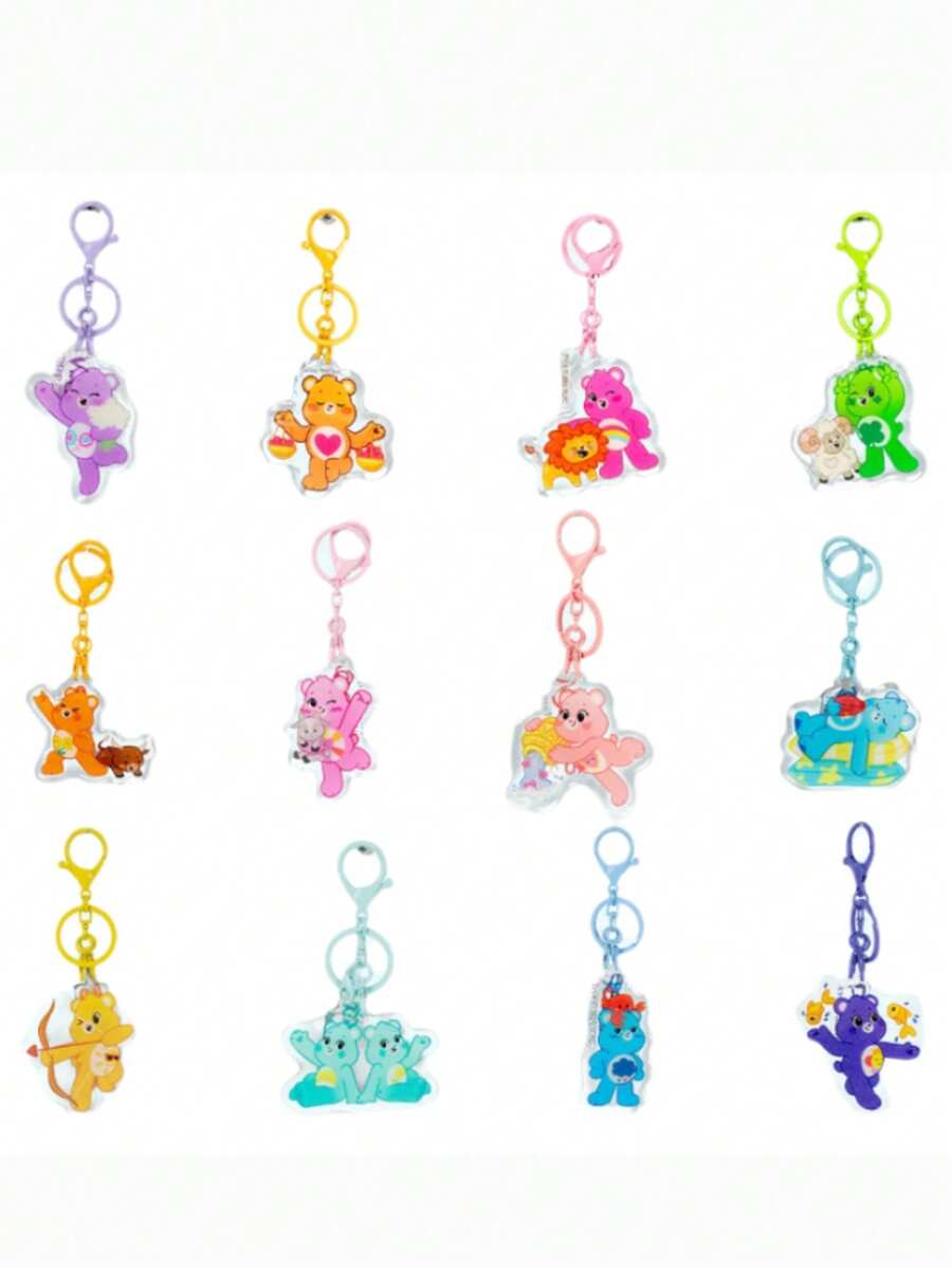 Care Bears 12 Zodiac Acrylic Keychain, Playful Character Resin Pendant, Bag Charm Car Decor, Fashion Accessory, Anime Lover Gift Box Birthday Present