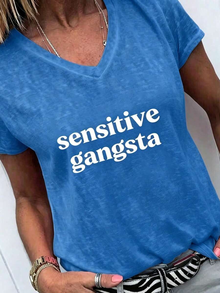 Sensitive Gangsta Quote T-Shirt Meme God Forbid L'm A Sensitive GangsterGraphic Tee,ImAMommyMamacita T-Shirt Gift For Hereasterback To Schoolvacation - 藍色2 - 查看 1