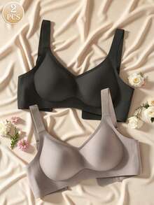 Lilivine Set de 2 sujetadores deportivos simples y cómodos para mujeres, sujetadores sin aro de unicolor - Multicolor - Ver 2