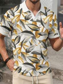 Men's Plant Print Casual Short Sleeve Polo Shirt - Multicolor - View 4