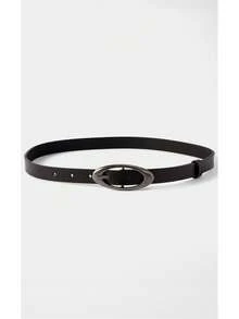 Noxbound 1pc Oval Buckle Decor Fashion Women's Belt, Versatile For Dresses, Jeans, Daily Use, PU Leather, 1.8" Width - Black - View 2