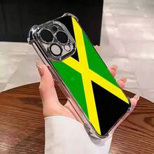 Jamaican National Flag Unique Design Collage Pattern Suitable For Aesthetic Electroplated TPU Casing For Iphone 17 16 15 14 13 12 11 PRO PLUS MAX AIR  S26 Four Corners Anti-Fall Transparent Casual Soft Silicone Premium Phone Cases L1842 - Silver - View 2