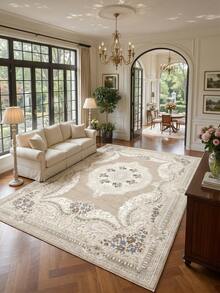1pc Apricot European Floral Living Room Rug, Suitable For Kitchen, Dining Room, Bedroom, Room Holiday Decor, Indoor/Outdoor, Office, Lobby, Non-Slip Doormat, Bathroom Rug, Hallway, Study Gaming Area Rug - Apricot - View 3