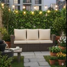67.7" All-Weather Wicker 3-Seat Patio Sofa With Thick Biege Cushions & Black Frame-XY308118 - Multicolor - View 10