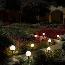 太陽能 LED 球形庭園路燈，自動光控戶外地燈，防水磨砂白球形庭園景觀燈，適用於草坪、小徑、露台、院子、車道、後院裝飾，太陽能地燈 - 波波球 - 查看 3