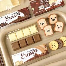 Cartoon Realistic Chocolate Cookie Toast Shaped Eraser Set Creative DIY Diary Notebook Student Stationery - A - View 2