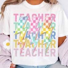 Funny Shirts Comfort Teacher Shirt, Retro Teacher Shirt, Checkered Teacher Tee, Gift For Teacher, Back To School Shirt, Plus Size, 100% Cotton - White Teacher shirt002 - 查看 1