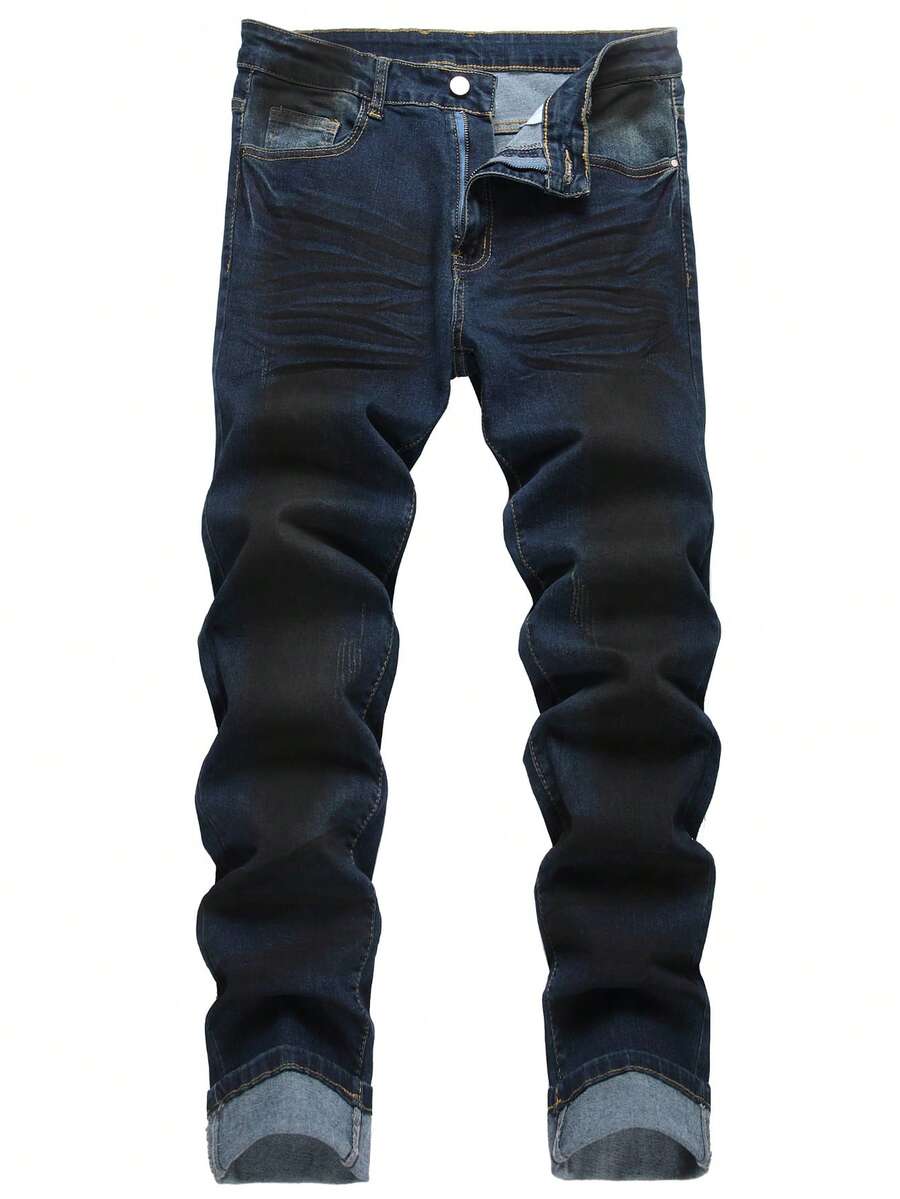 Men's Ripped Skinny Jeans - Dark Blue - View 1