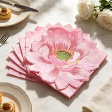 8/24/36pcs Pink Lotus Party Napkins, Unique Design Cocktail Napkins With Exquisite Lotus Petal Lace Edge. Perfect For Weddings, Princess Birthday Parties, Afternoon Tea, Outdoor Picnics And Girls Gatherings. - View 4