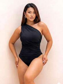 One-Shoulder Bodysuit In Supplex Fabric, Fits Sizes S To L, A Versatile Piece On  For 2026. - 黑色 - 查看 3