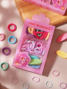 1 Box Sweet Pink Purple Small Rubber Band Hair Ties Macaron Colorful Oval Small Hair Clips Women Ponytail Hair Tie Side Hair Clips Daily Cute Cartoon Hair Accessories Set (Random Color) - Multicolor - View 4