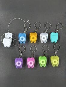 Portable Tooth-Shaped Keychain With Built-In Ultra-Fine Dental Floss, (Random Color); Cleans And Keeps Breath Fresh - This Portable Keychain Design Is Exquisite - Multicolor - View 9