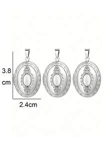 3pcs Fashion Stainless Steel 18K Gold Plated Heart Oval Portrait Relief Locket Pendant, Locket Photo Box With Flip Cover, DIY Unique Ideal Gift For Friends Birthday, Family, Mom/Grandma/Wife Anniversary Gift, Autumn Fashion, Casual, Vintage, Personalized, Daily Wear, Party, Mother's Day, Valentine's Day, Graduation, Wedding - Multicolor - View 9