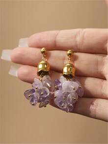 1 par de pendientes de piedra natural con campana dorada, estilo bohemio con borlas, joyería para mujer, adecuados para fiestas, viajes y uso diario - Multicolor - Ver 9