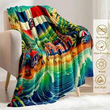  1pc Dominican Republic Culture Flannel Blanket – Dominican World Cup, Flag Colors, Hibiscus, Merengue Dancers, Baseball, Punta Cana Beach, Santo Domingo. 280GSM For Couch, Dorm. Cozy Tapestry For Bedroom. Gift For Caribbean Travel & Culture Lovers - Multicolor 1 - View 8