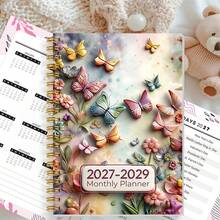 1PC A5 2027-2029 Three-Year Plan Calendar Book, Butterfly Flower Pattern, Three-Year Plan Book, Monthly Plan, Office Desktop, Desktop Organization, Planning And Recording, Schedule Management, Personal Development, Professionals, Entrepreneurs - 1pc - View 1