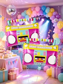 2pcs 22 Inch Vintage Record Player Shaped Aluminum Foil Balloons, Retro Disco Party Decoration Balloons - View 1