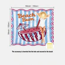 1件裝 Beach Bum 西瓜調酒條紋防沙快乾沙灘巾墊，適合1-3名成人使用，輕量耐用聚酯纖維布料，適合旅行、露營、徒步與海灘休閒，沙灘墊、野餐墊、露營地墊 - 彩色 - 查看 11