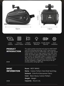 WEST BIKING Bicycle Saddle Bag 2.6L Large Capacity Hard Shell Waterproof Cycling Gear Storage Bag Can Hang Rear Light Double Side Zippers - Multicolor - View 4