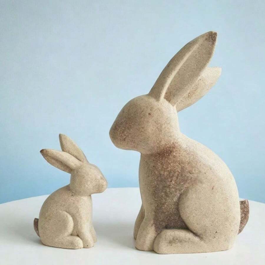 1 pieza Figura de conejo de madera desgastada impresa en 3D, adecuada para decoración de Pascua, conejo lindo en 2 tamaños