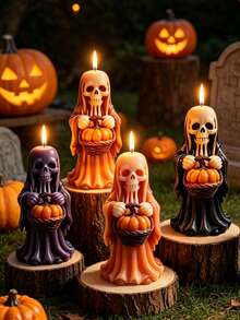 Multifunctional Skull Pumpkin Man Resin Craft Silicone Candle Mold, Smooth Surface Easy To Clean And Quick Release, Specially For Making Aromatherapy Decor, Halloween Surprise Gifts, Unique Pumpkin Skull Human-Shaped Holiday Decoration - A - View 1