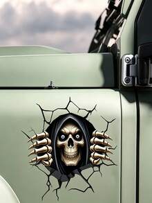 1pc 2D Horror Skull Car Sticker – Double-Sided "Peeking" Crack Wall Decal & Halloween Window Sticker; Asymmetric-Shaped Edge Decoration For Vehicles, Laptops, And Walls - View 5