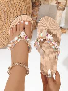 Bohemian Style Vacation Theme Decor, Cute Marine Creatures, Colorful Shoelace Casual Fashion Women's Slippers, Soft And Comfortable, Lightweight And Breathable, Suitable For Vacation, Outdoor, Beach, Travel, Open Toe Flip Flops - Multicolor - View 2