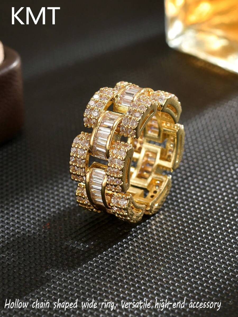 Personalized Pentagram Cross Design Chain Fashion Ring With Inlaid Copper And Artificial Zirconia, A Luxury Elegant Accessory Suitable For Men And Women - Chain Clauses - View 1