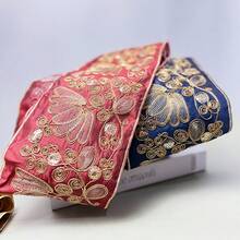 Pita Bordir Baru 1 Yard dengan Motif Bunga dan Payet, Aksen Benang Emas, Kain Berkualitas Tinggi Cocok untuk Pakaian DIY, Aksesoris, Dekorasi Rumah - Warna Campuran, Pita Jahit, Dekorasi Fashion, Aksen Berkilau - kuning - View 4