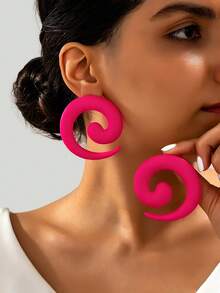 1 Pair Fashionable 6-Option Versatile Vintage Geometric Earrings - Hot Pink - View 13