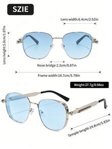 1 Pair Classic Square Frame Men's Sunglasses, Premium Quality For Daily Wear, Unique Design, Suitable For Travel, Camping, Commuting And Multiple Occasions - 1 Piece Silver Frame Blue Film - View 3