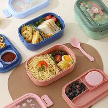 1 pieza Fiambrera apilable y linda con utensilios, caja bento a prueba de fugas, adecuada para comida para llevar, trabajo, picnic, uso escolar de estudiantes, esencial para la vuelta a la escuela - Multicolor - Ver 6
