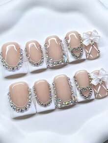 Shecass 10pcs Handmade Press-On Nails Short Length Suitable For Summer Vacation Graduation Party - 彩色 - 查看 3