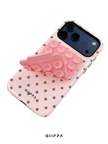 GIIPPA 1件淡粉色底綠色波點手機殼 + 吸盤設計，Phone 17 Pro Max 手機殼，兼容 Phone 16 Pro Max、15 Pro Max、14 Pro Max，韓式高端時尚趣味手機殼，兼容 11/12/13/14/15/16 Pro Max Plus，優雅設計男女皆宜，送女友的完美禮物！ - 粉色 - 查看 4