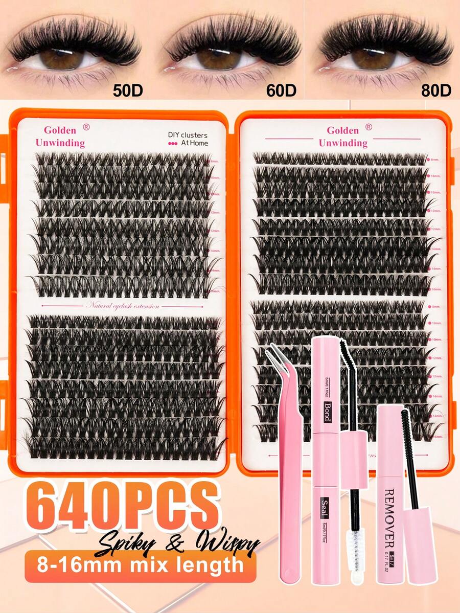 640簇 DIY 仿貂毛假睫毛簇,D捲度,濃密蓬鬆,8-16mm 混長,吸睛效果,適合所有妝容。可根據需求選擇膠水、卸除劑、鑷子。輕盈、可重複使用且高 CP 值,適合初學者,適用於各種場合 - 彩色 - 查看 1
