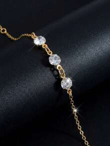 1件女款金色背鏈項鍊，精緻水晶吊墜，優雅背部飾品，適用於露背洋裝、派對、婚禮 - 金色 - 查看 4