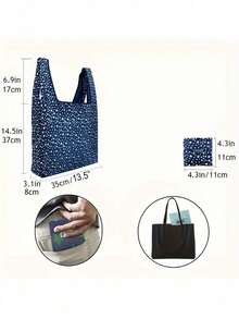 1/2pcs Foldable Shopping Bag, Waterproof Portable Oxford Cloth/Polyester Printed Design, Large Size (35x37cm), Folds To Palm Size (11x11cm), Durable Waterproof, Fits In Pocket, Suitable For Grocery Shopping, Commuting, Travel, And Custom Gifts - Multicolor - View 8