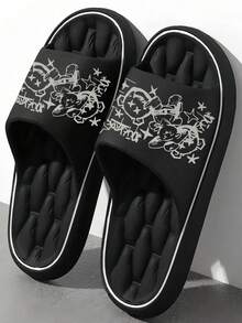 Spring/Summer Football Sports Style Slippers, Indoor/Outdoor Wear, Silent & Wear-Resistant Sole, Comfortable For Long Wear, Easy To Clean, Men's Home Essential - Black - View 4