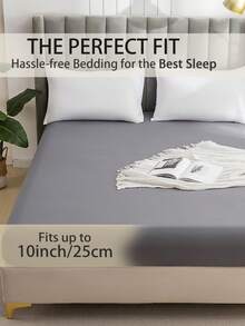1pc Fashion Solid Color Brushed Single Fitted Sheet (Bed Cover/Mattress Protector) - Soft, Comfortable, Breathable, Anti-Pilling, Home Decor, Suitable For All Seasons; Fits Multiple Bed Sizes (Twin, Full, Queen, King); Dust-Proof Design; Does Not Include Pillow And Pillowcase. - Light Grey - View 4