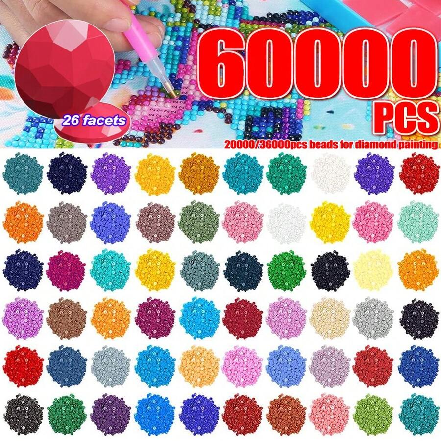 20000顆/36000顆/60000顆 亮面水鑽珠,適用於鑽石畫,平底圓形人造鑽石珠,鑽石畫配件,適用於DIY鑽石畫手工藝,20/36/60色 - 彩色 - 查看 1